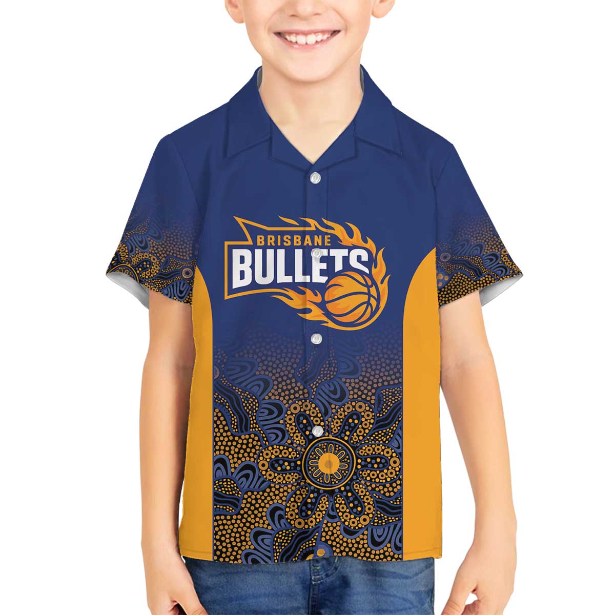 Basketball Custom Brisbane Family Matching Off The Shoulder Long Sleeve Dress and Hawaiian Shirt Simple Australian Dot Art - Aussie Hoodie