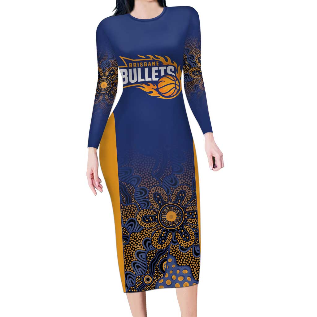 Basketball Custom Brisbane Long Sleeve Bodycon Dress Simple Australian Dot Art - Aussie Hoodie