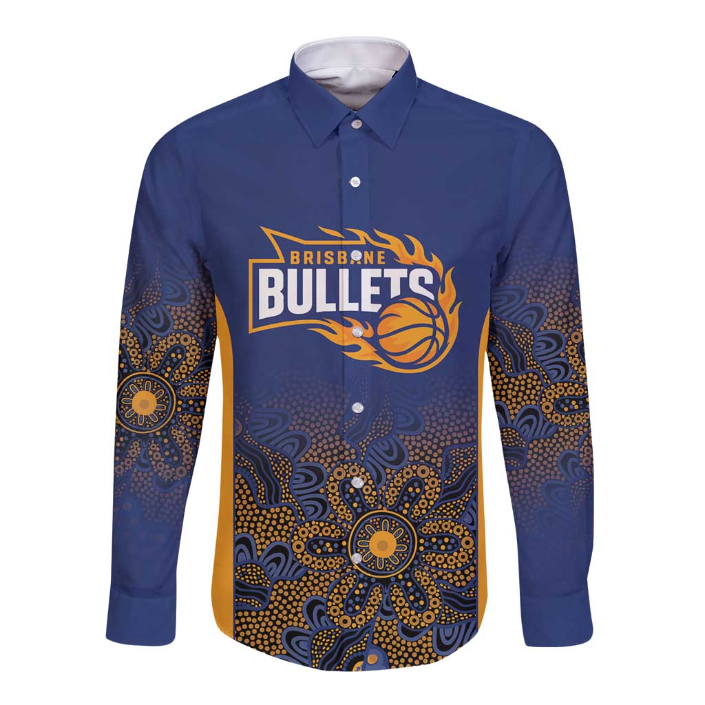 Basketball Custom Brisbane Long Sleeve Button Shirt Simple Australian Dot Art - Aussie Hoodie