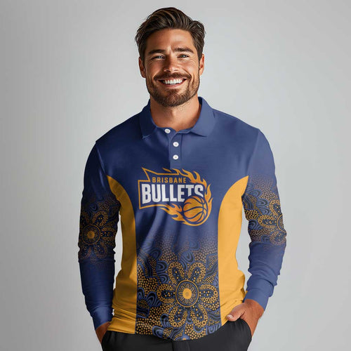 Basketball Custom Brisbane Long Sleeve Polo Shirt Simple Australian Dot Art - Aussie Hoodie