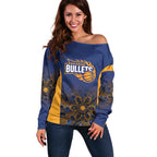 Basketball Custom Brisbane Off Shoulder Sweater Simple Australian Dot Art - Aussie Hoodie