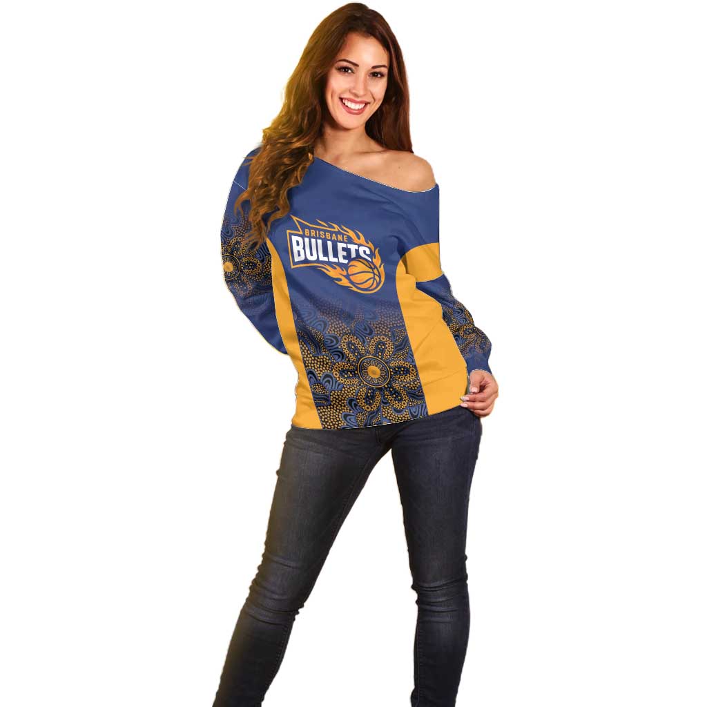 Basketball Custom Brisbane Off Shoulder Sweater Simple Australian Dot Art - Aussie Hoodie