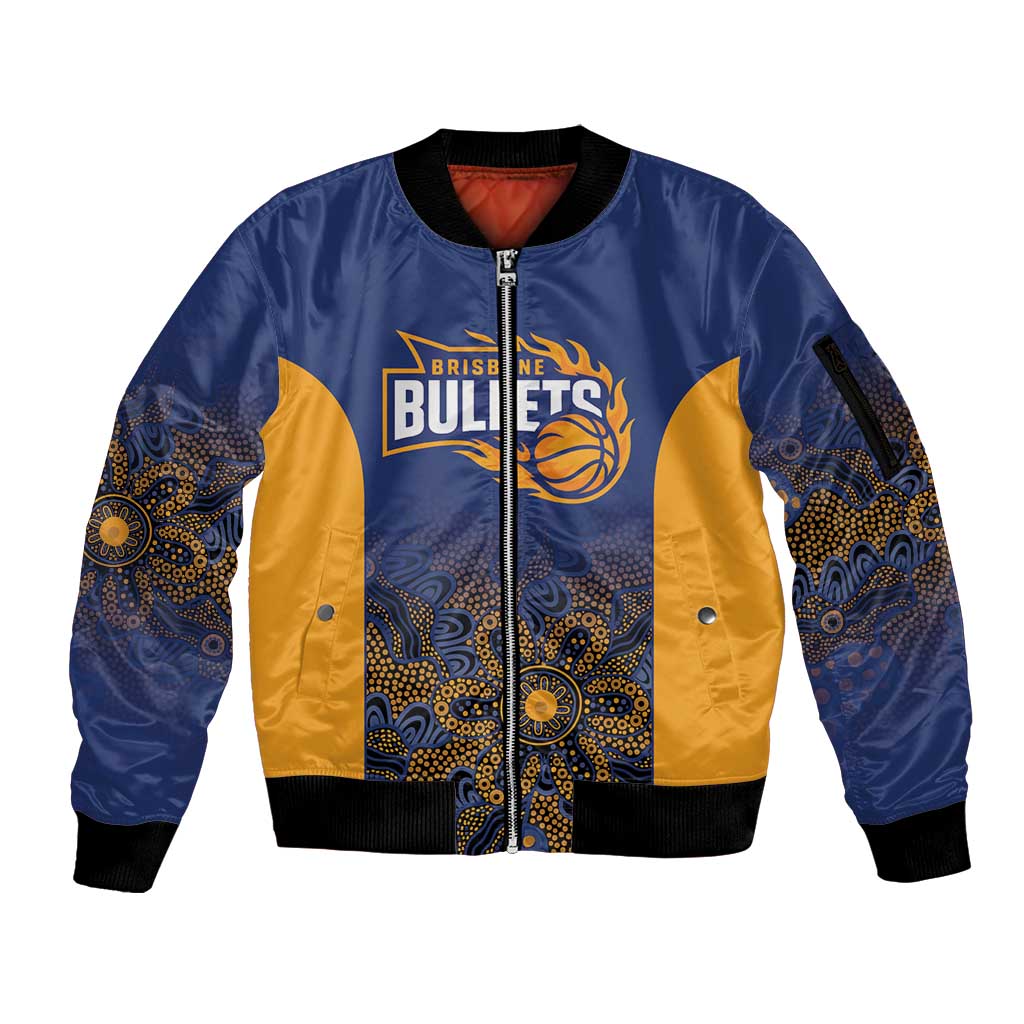 Basketball Custom Brisbane Sleeve Zip Bomber Jacket Simple Australian Dot Art - Aussie Hoodie