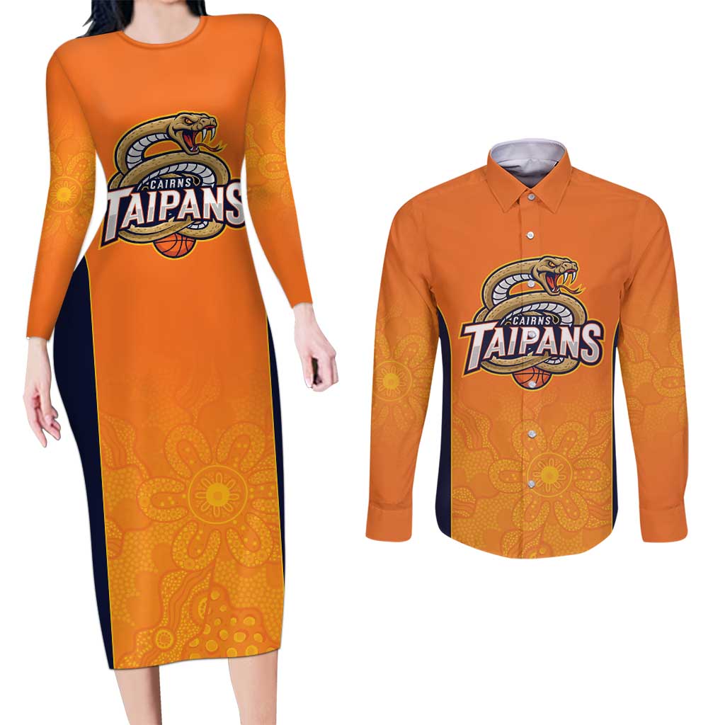 Basketball Custom Cairns Couples Matching Long Sleeve Bodycon Dress and Long Sleeve Button Shirt Simple Australian Dot Art - Aussie Hoodie