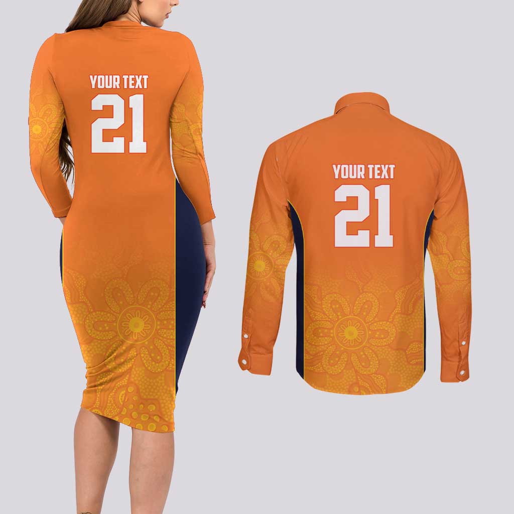 Basketball Custom Cairns Couples Matching Long Sleeve Bodycon Dress and Long Sleeve Button Shirt Simple Australian Dot Art - Aussie Hoodie