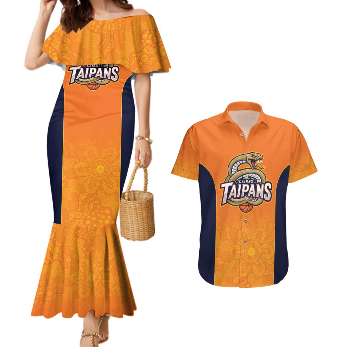 Basketball Custom Cairns Couples Matching Mermaid Dress and Hawaiian Shirt Simple Australian Dot Art - Aussie Hoodie