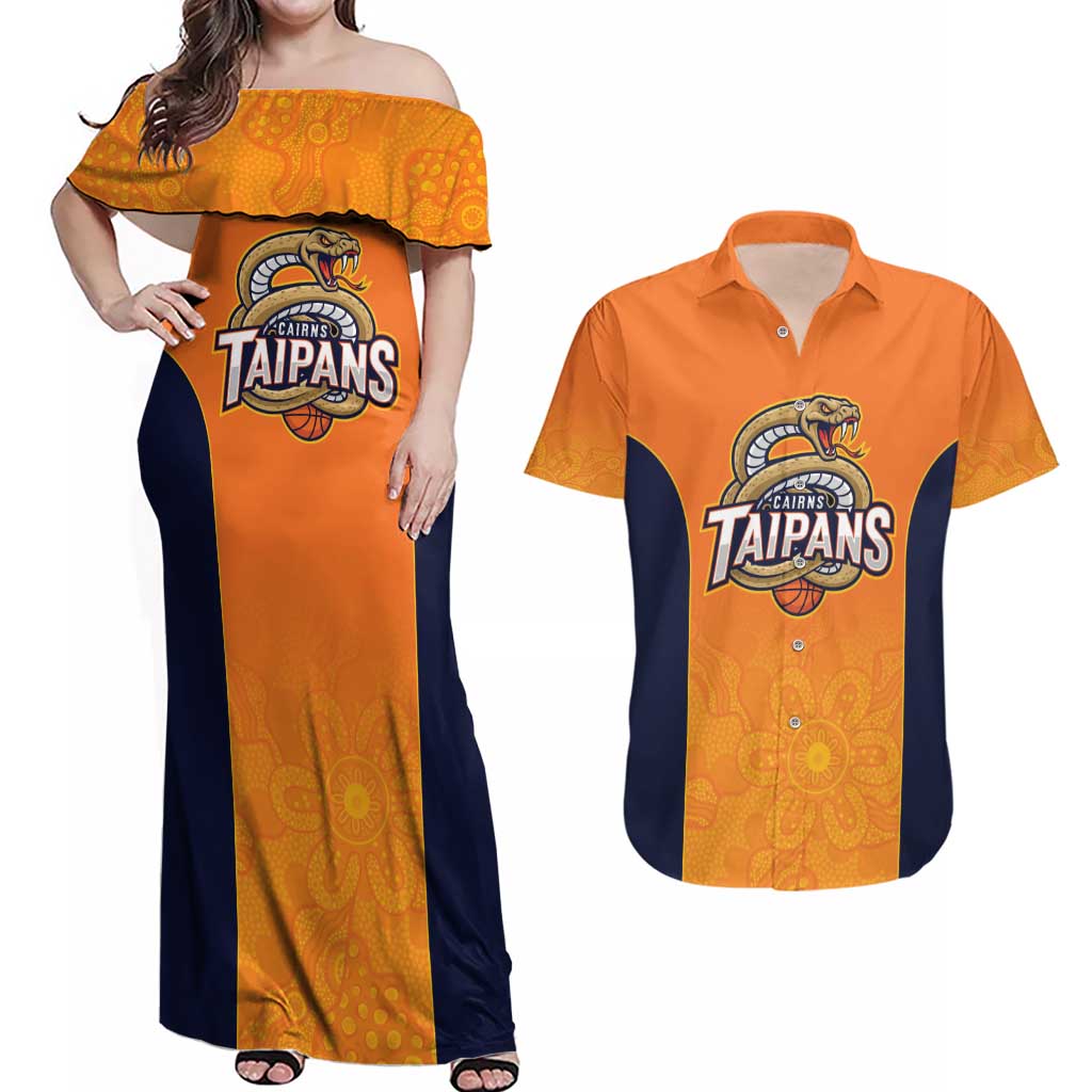 Basketball Custom Cairns Couples Matching Off Shoulder Maxi Dress and Hawaiian Shirt Simple Australian Dot Art - Aussie Hoodie