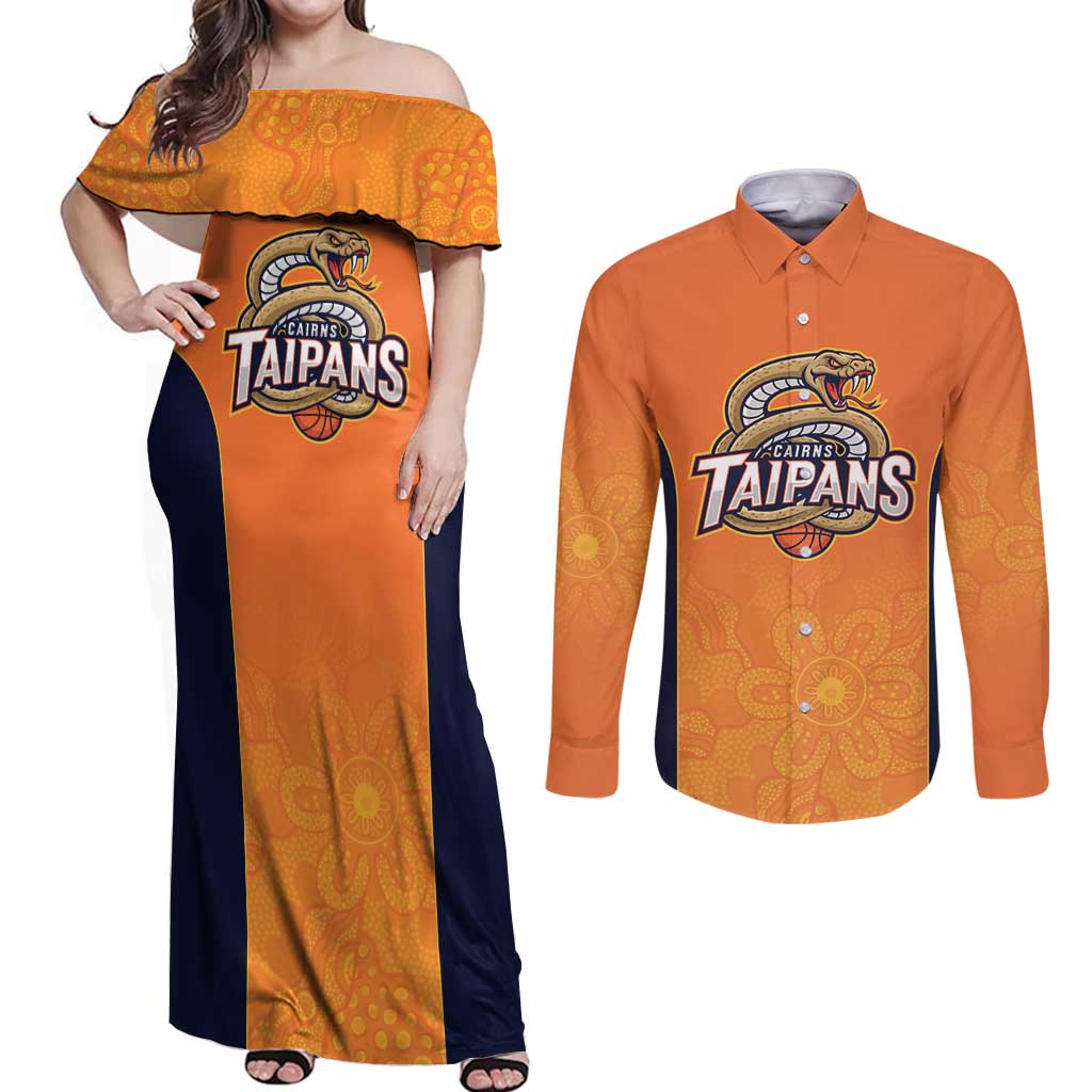 Basketball Custom Cairns Couples Matching Off Shoulder Maxi Dress and Long Sleeve Button Shirt Simple Australian Dot Art - Aussie Hoodie