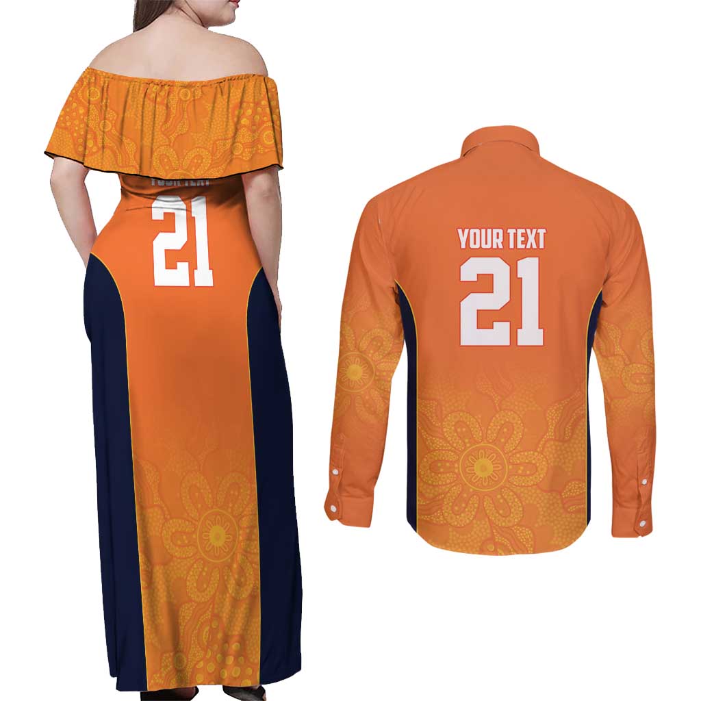 Basketball Custom Cairns Couples Matching Off Shoulder Maxi Dress and Long Sleeve Button Shirt Simple Australian Dot Art - Aussie Hoodie