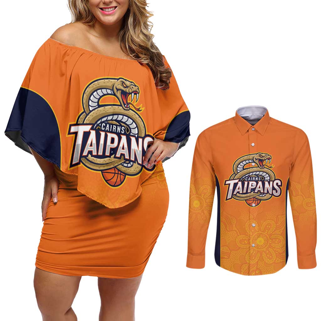 Basketball Custom Cairns Couples Matching Off Shoulder Short Dress and Long Sleeve Button Shirt Simple Australian Dot Art - Aussie Hoodie