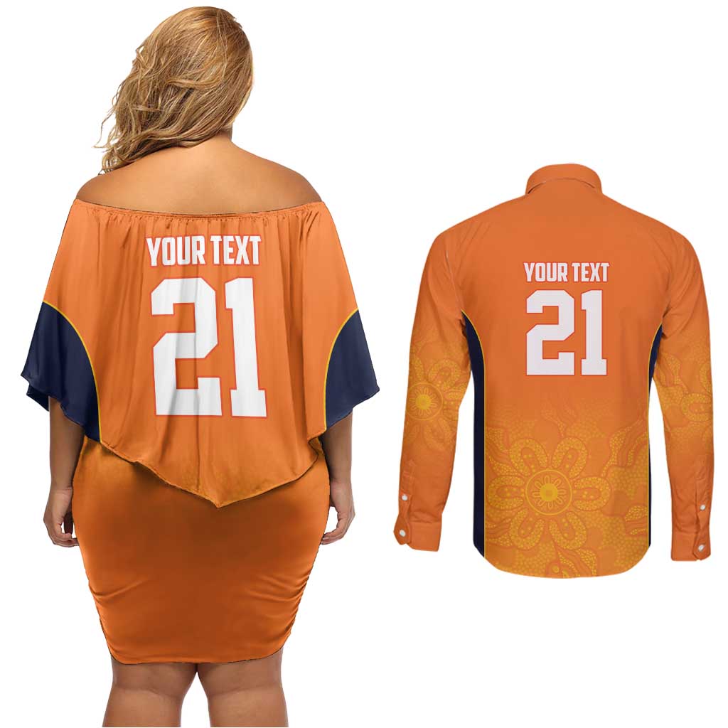 Basketball Custom Cairns Couples Matching Off Shoulder Short Dress and Long Sleeve Button Shirt Simple Australian Dot Art - Aussie Hoodie