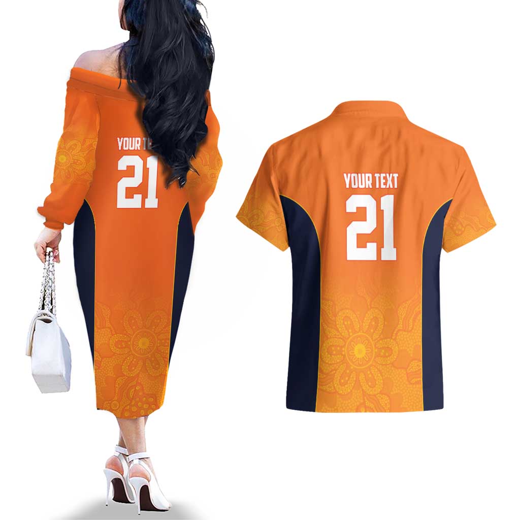 Basketball Custom Cairns Couples Matching Off The Shoulder Long Sleeve Dress and Hawaiian Shirt Simple Australian Dot Art - Aussie Hoodie