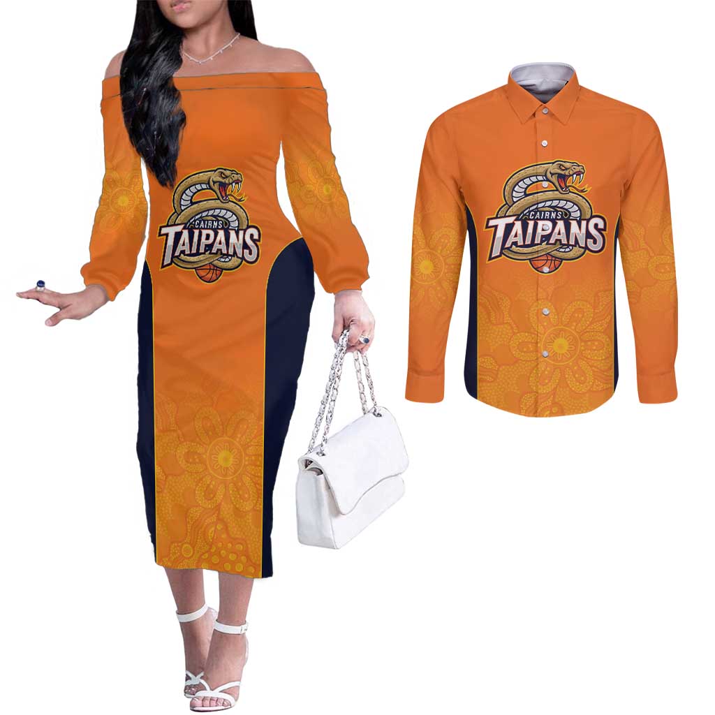 Basketball Custom Cairns Couples Matching Off The Shoulder Long Sleeve Dress and Long Sleeve Button Shirt Simple Australian Dot Art - Aussie Hoodie