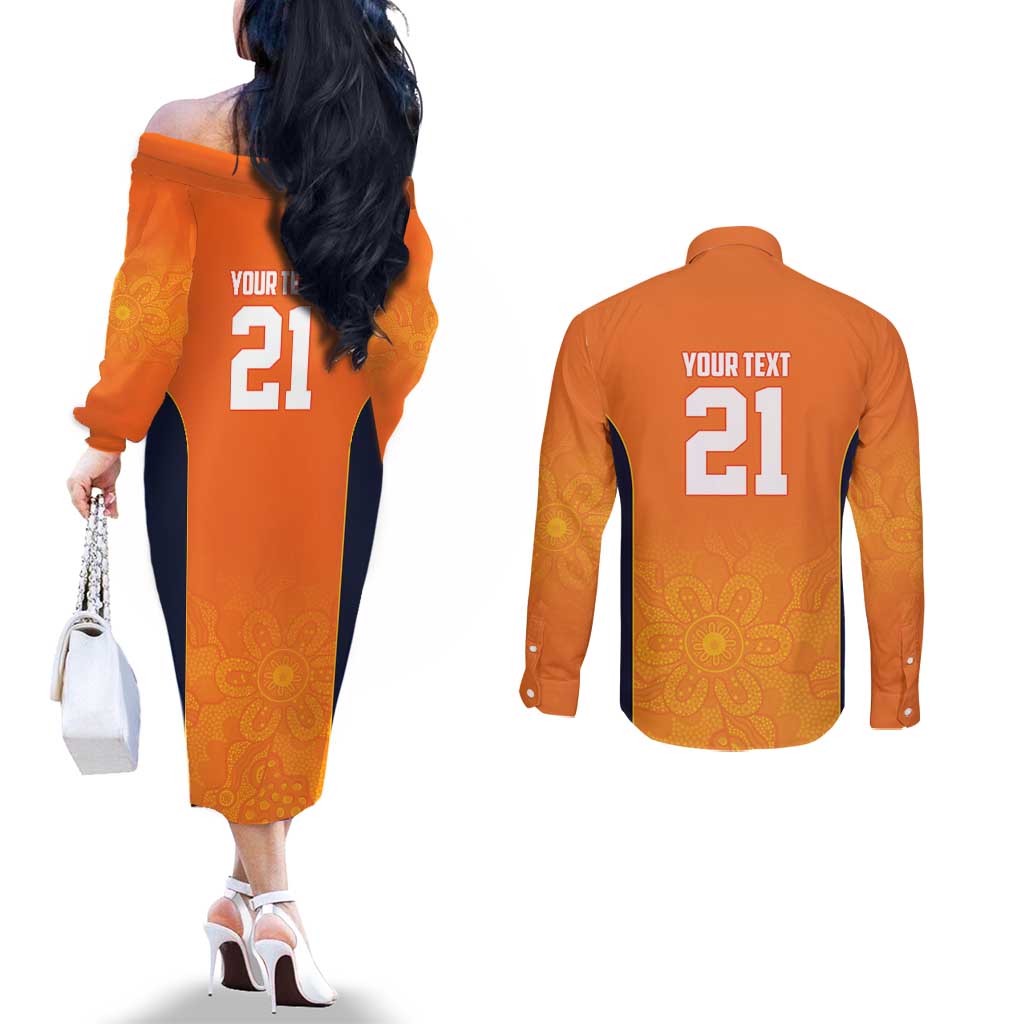 Basketball Custom Cairns Couples Matching Off The Shoulder Long Sleeve Dress and Long Sleeve Button Shirt Simple Australian Dot Art - Aussie Hoodie