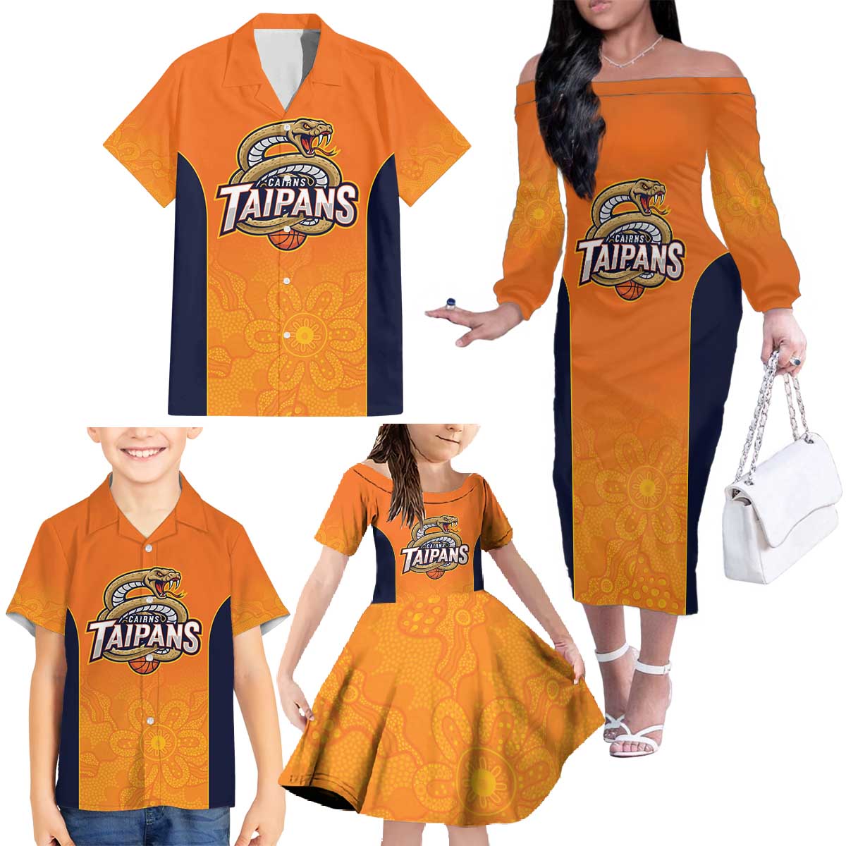 Basketball Custom Cairns Family Matching Off The Shoulder Long Sleeve Dress and Hawaiian Shirt Simple Australian Dot Art - Aussie Hoodie