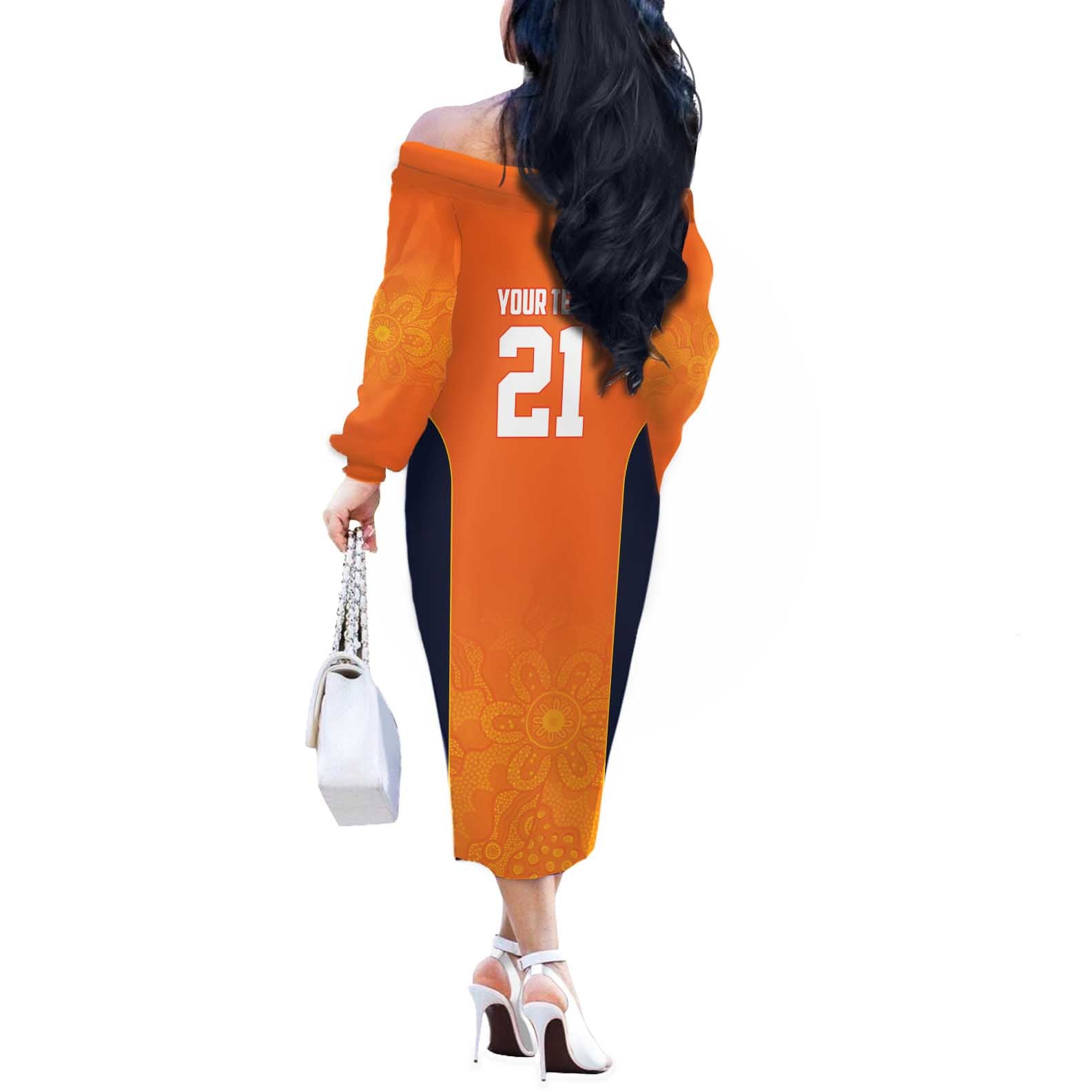 Basketball Custom Cairns Off The Shoulder Long Sleeve Dress Simple Australian Dot Art - Aussie Hoodie