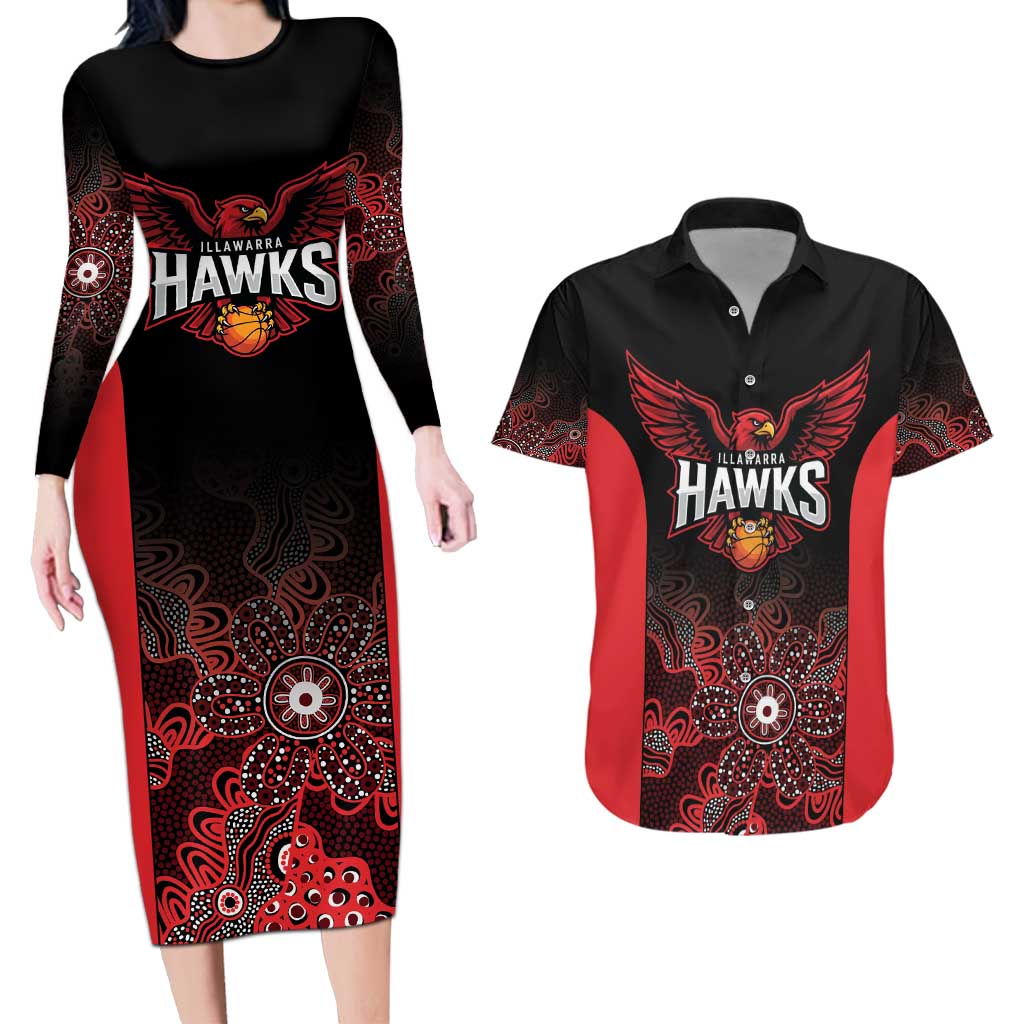 Basketball Custom Illawarra Couples Matching Long Sleeve Bodycon Dress and Hawaiian Shirt Simple Australian Dot Art - Aussie Hoodie
