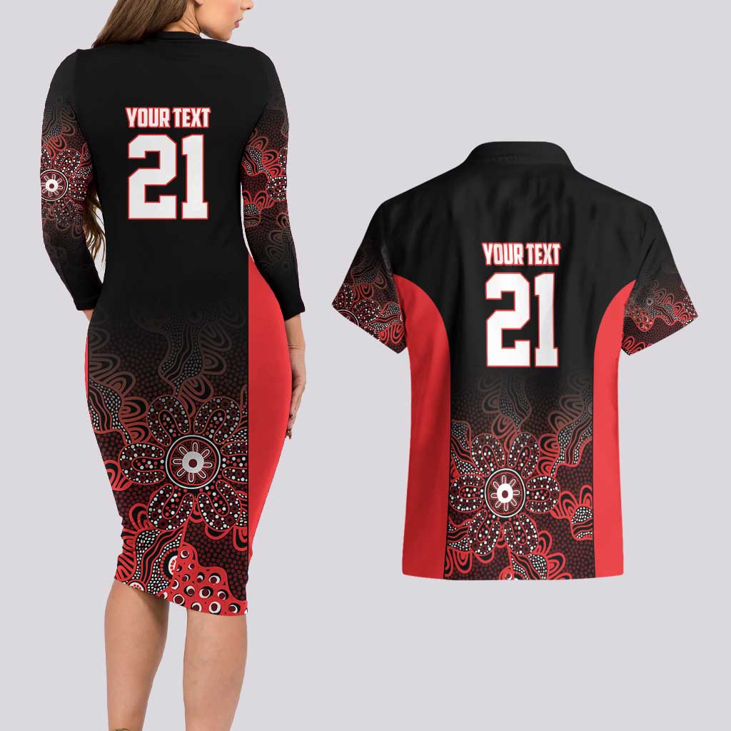 Basketball Custom Illawarra Couples Matching Long Sleeve Bodycon Dress and Hawaiian Shirt Simple Australian Dot Art - Aussie Hoodie