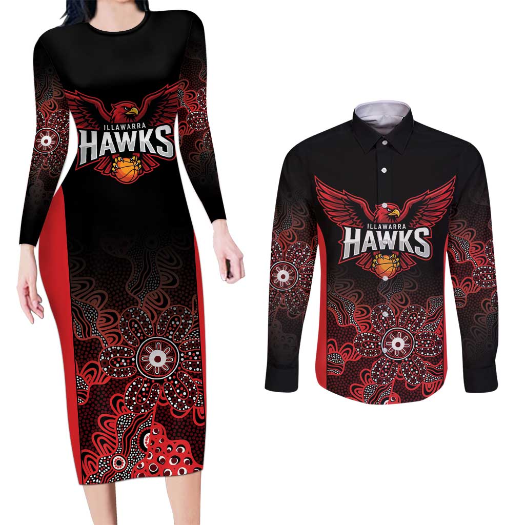 Basketball Custom Illawarra Couples Matching Long Sleeve Bodycon Dress and Long Sleeve Button Shirt Simple Australian Dot Art - Aussie Hoodie