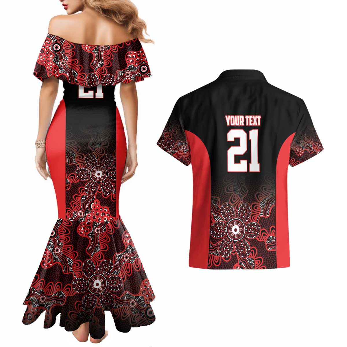 Basketball Custom Illawarra Couples Matching Mermaid Dress and Hawaiian Shirt Simple Australian Dot Art - Aussie Hoodie