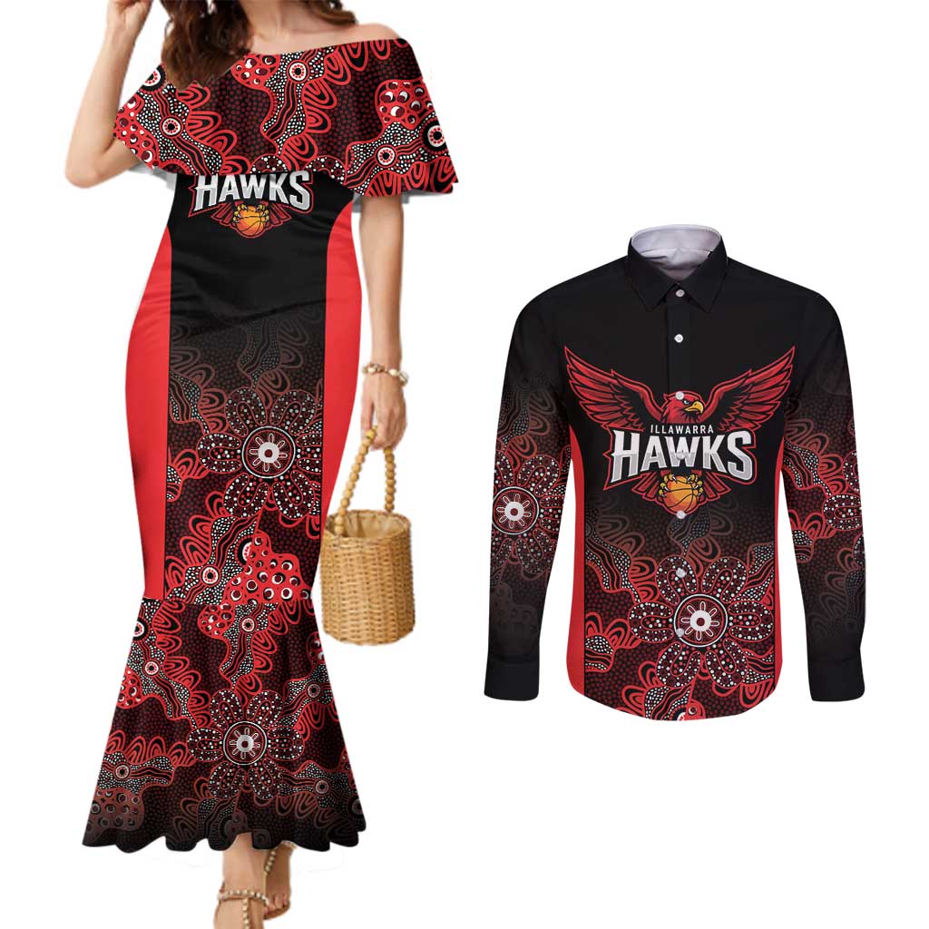 Basketball Custom Illawarra Couples Matching Mermaid Dress and Long Sleeve Button Shirt Simple Australian Dot Art - Aussie Hoodie