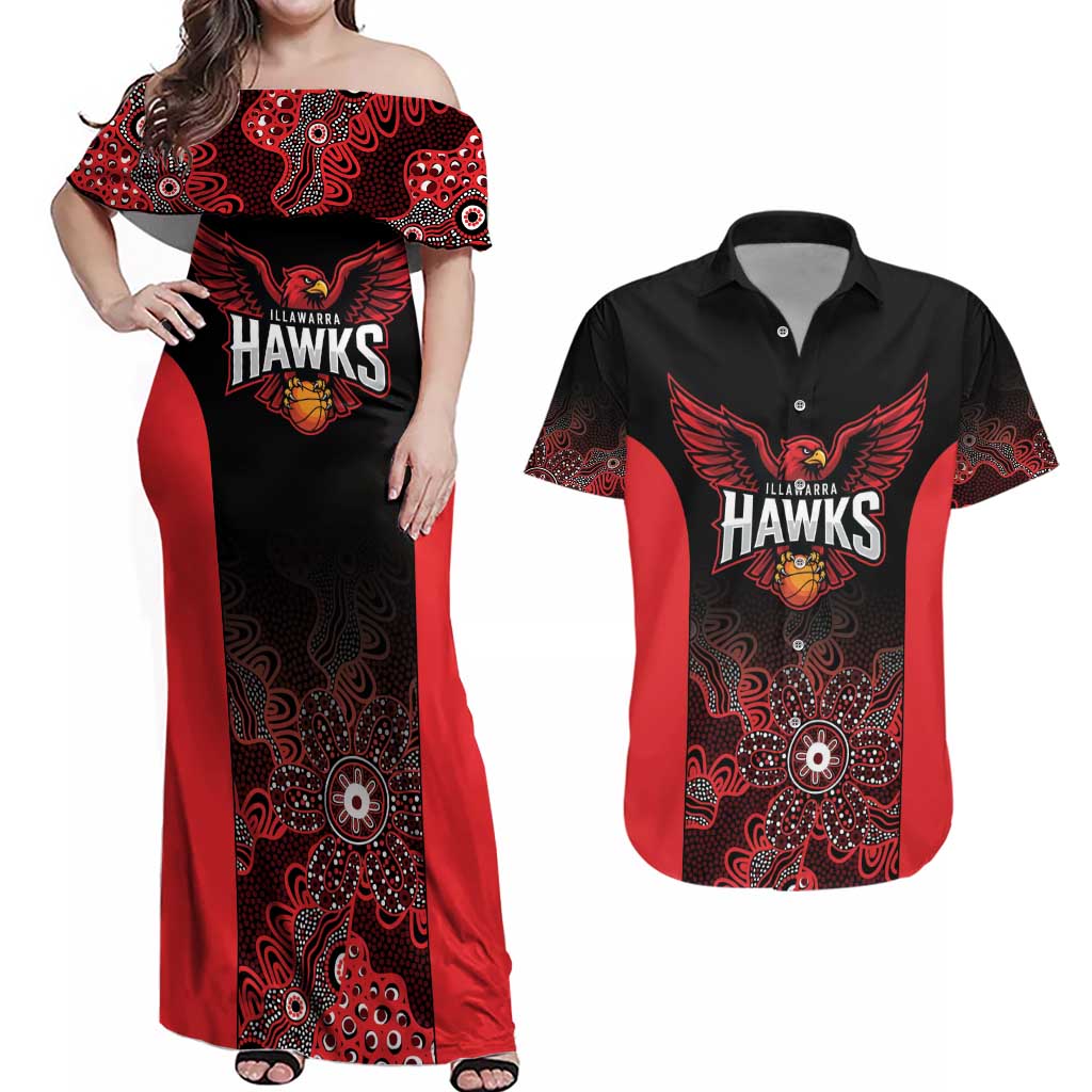 Basketball Custom Illawarra Couples Matching Off Shoulder Maxi Dress and Hawaiian Shirt Simple Australian Dot Art - Aussie Hoodie