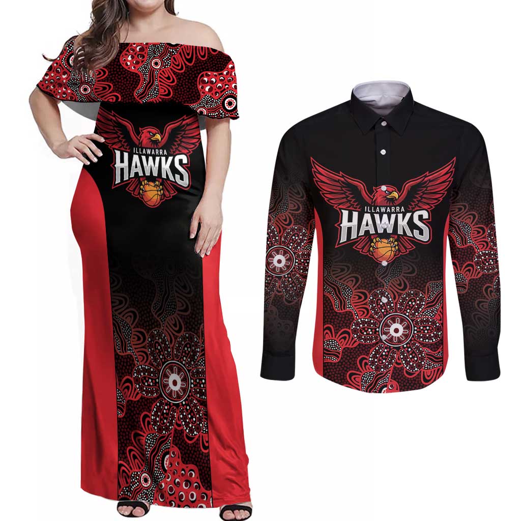 Basketball Custom Illawarra Couples Matching Off Shoulder Maxi Dress and Long Sleeve Button Shirt Simple Australian Dot Art - Aussie Hoodie