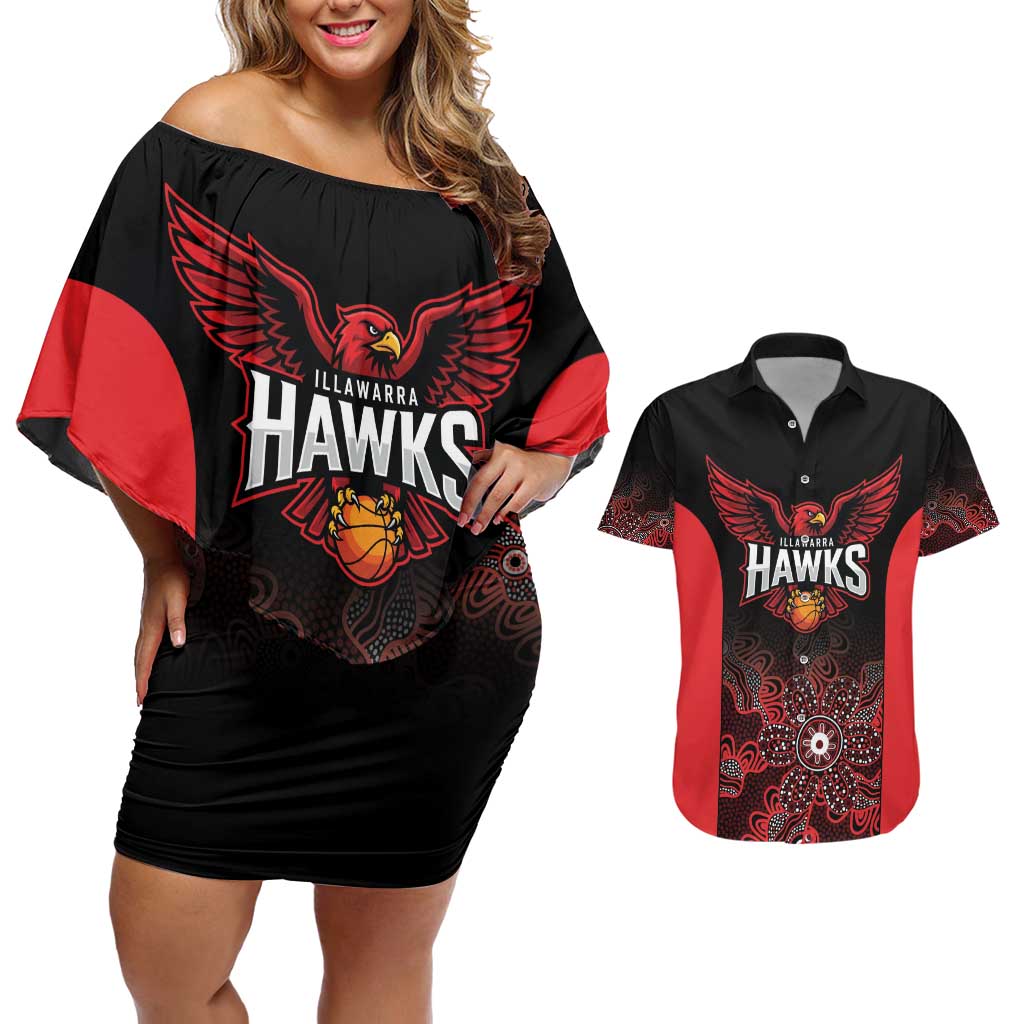 Basketball Custom Illawarra Couples Matching Off Shoulder Short Dress and Hawaiian Shirt Simple Australian Dot Art - Aussie Hoodie