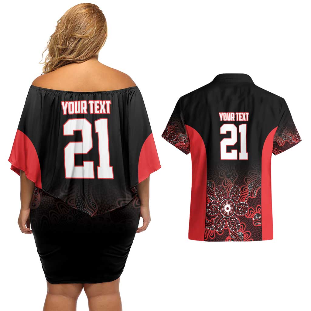 Basketball Custom Illawarra Couples Matching Off Shoulder Short Dress and Hawaiian Shirt Simple Australian Dot Art - Aussie Hoodie