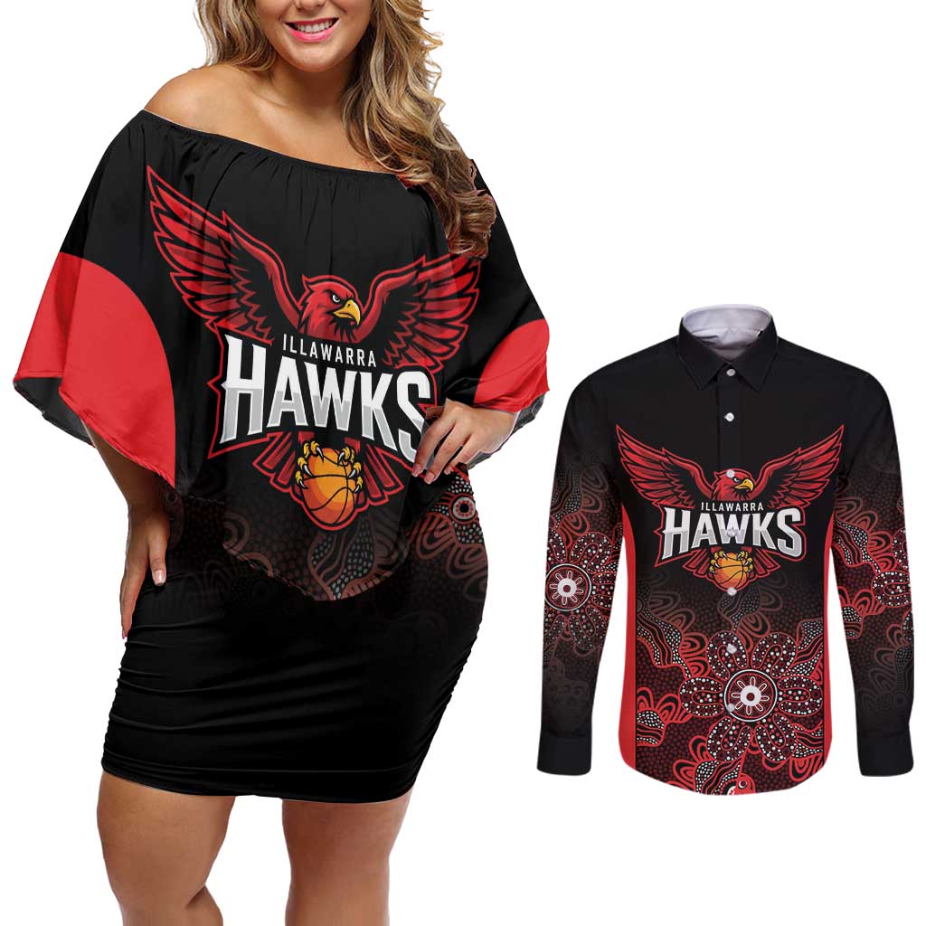 Basketball Custom Illawarra Couples Matching Off Shoulder Short Dress and Long Sleeve Button Shirt Simple Australian Dot Art - Aussie Hoodie