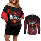 Basketball Custom Illawarra Couples Matching Off Shoulder Short Dress and Long Sleeve Button Shirt Simple Australian Dot Art - Aussie Hoodie