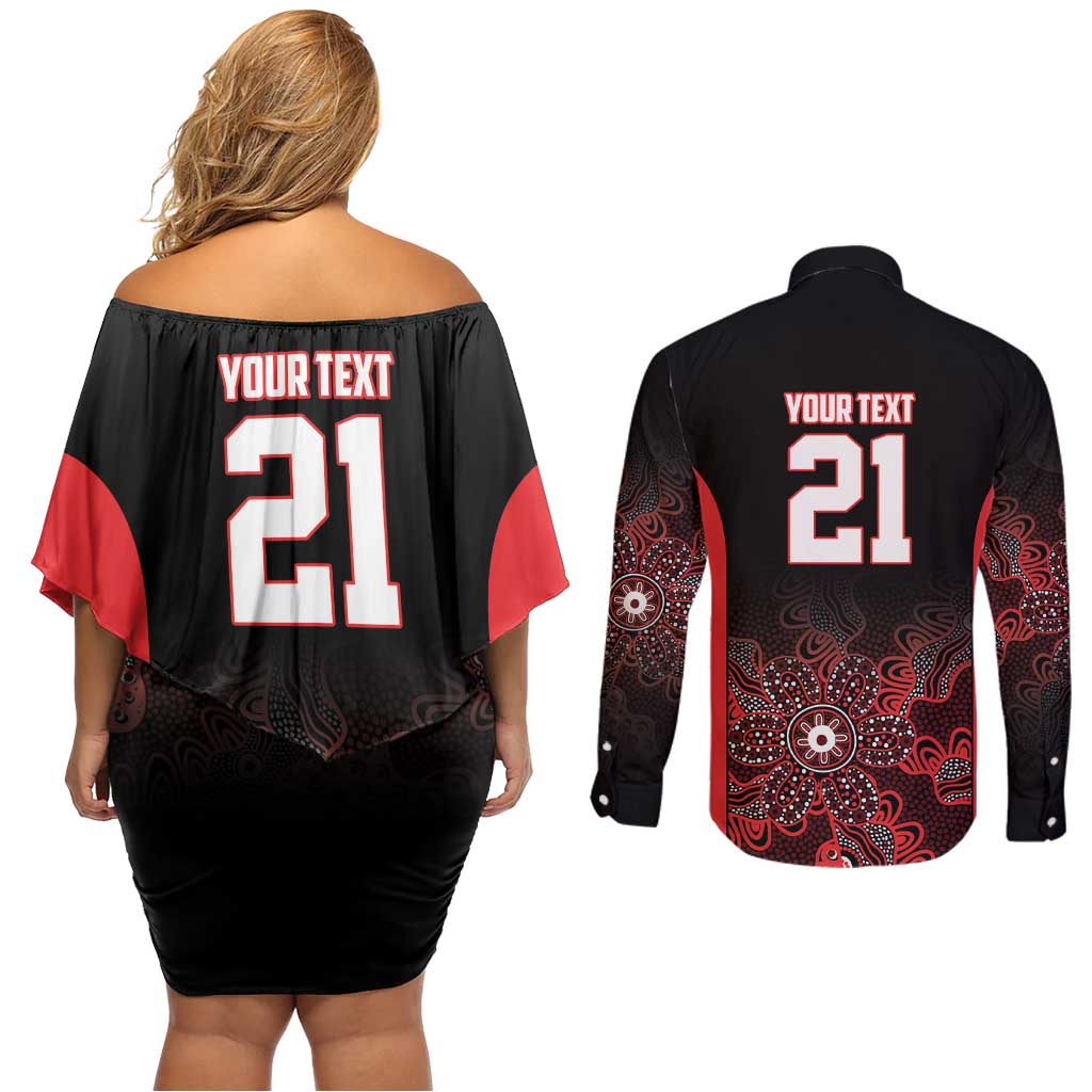 Basketball Custom Illawarra Couples Matching Off Shoulder Short Dress and Long Sleeve Button Shirt Simple Australian Dot Art - Aussie Hoodie