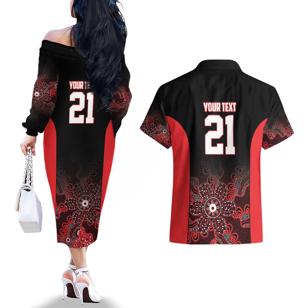 Basketball Custom Illawarra Couples Matching Off The Shoulder Long Sleeve Dress and Hawaiian Shirt Simple Australian Dot Art - Aussie Hoodie