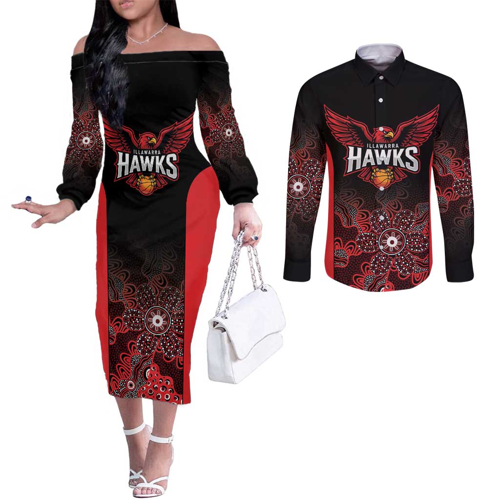 Basketball Custom Illawarra Couples Matching Off The Shoulder Long Sleeve Dress and Long Sleeve Button Shirt Simple Australian Dot Art - Aussie Hoodie