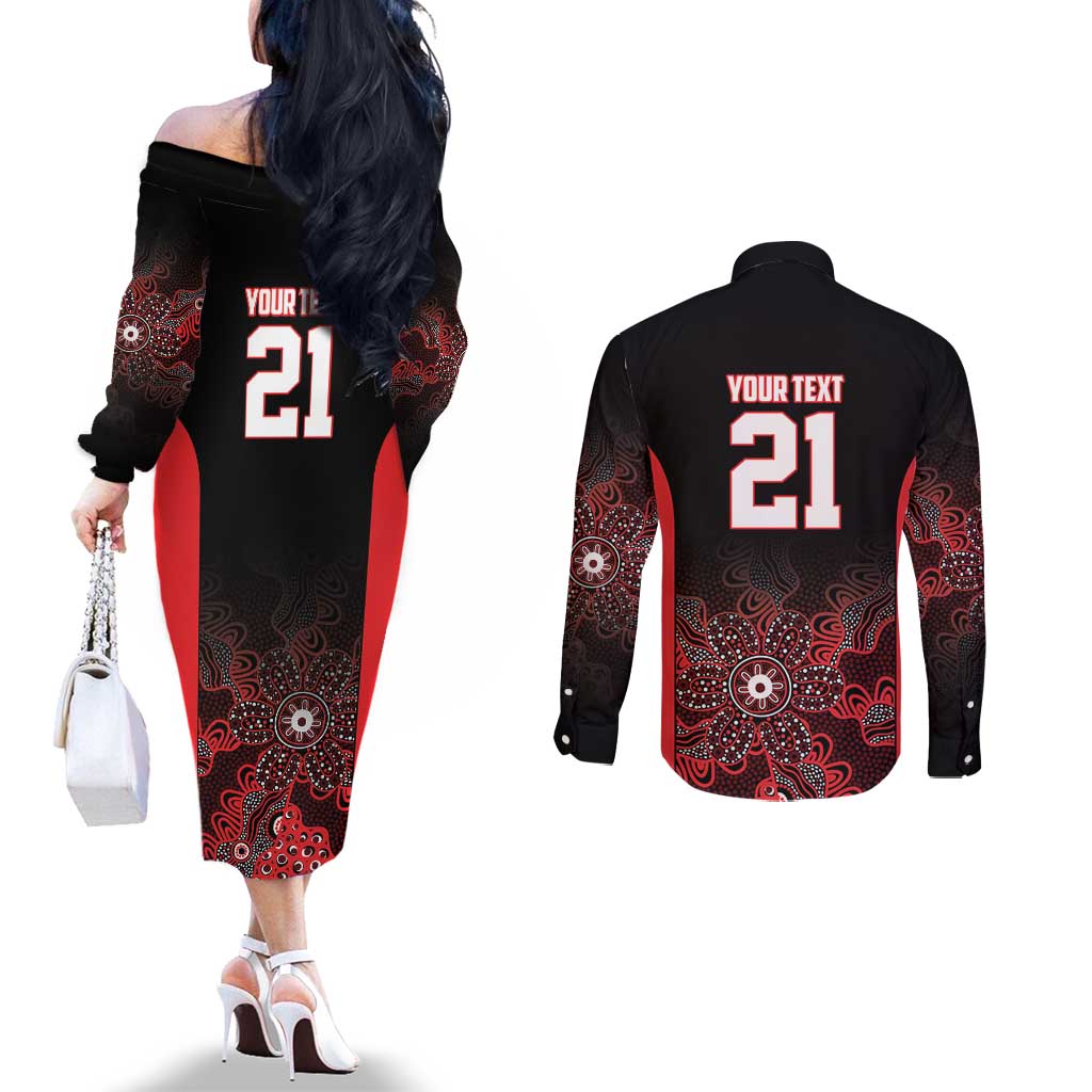 Basketball Custom Illawarra Couples Matching Off The Shoulder Long Sleeve Dress and Long Sleeve Button Shirt Simple Australian Dot Art - Aussie Hoodie