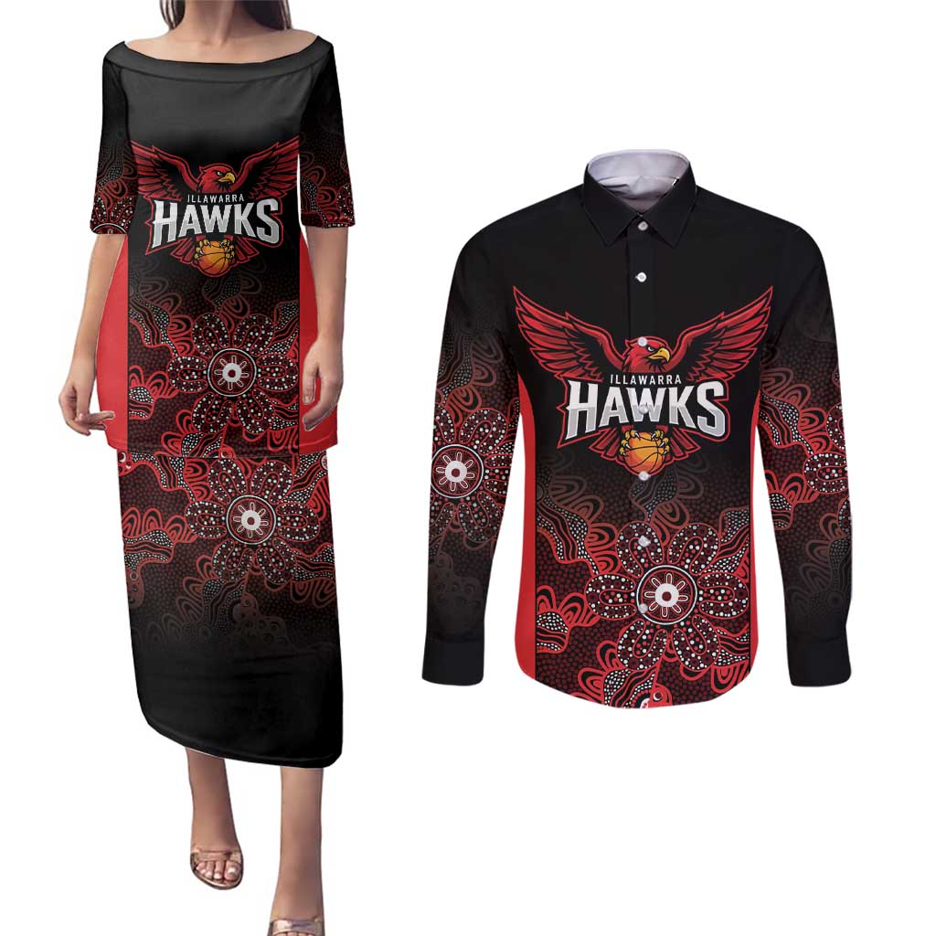 Basketball Custom Illawarra Couples Matching Puletasi and Long Sleeve Button Shirt Simple Australian Dot Art - Aussie Hoodie