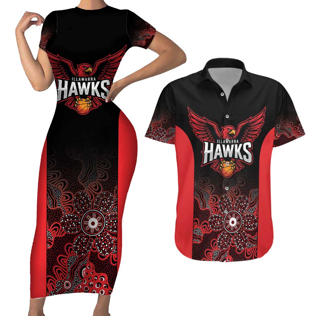Basketball Custom Illawarra Couples Matching Short Sleeve Bodycon Dress and Hawaiian Shirt Simple Australian Dot Art - Aussie Hoodie