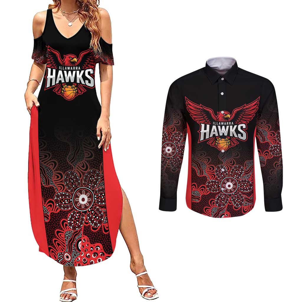 Basketball Custom Illawarra Couples Matching Summer Maxi Dress and Long Sleeve Button Shirt Simple Australian Dot Art - Aussie Hoodie