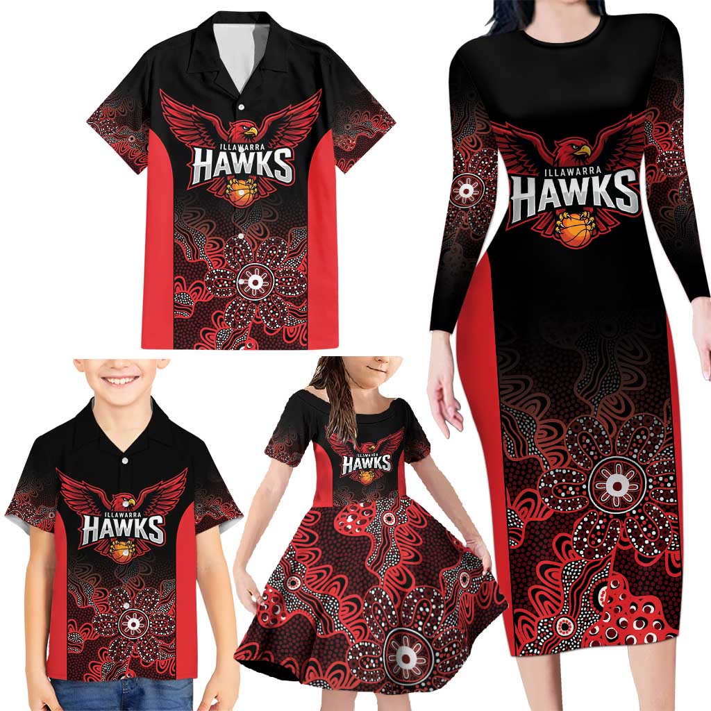 Basketball Custom Illawarra Family Matching Long Sleeve Bodycon Dress and Hawaiian Shirt Simple Australian Dot Art - Aussie Hoodie