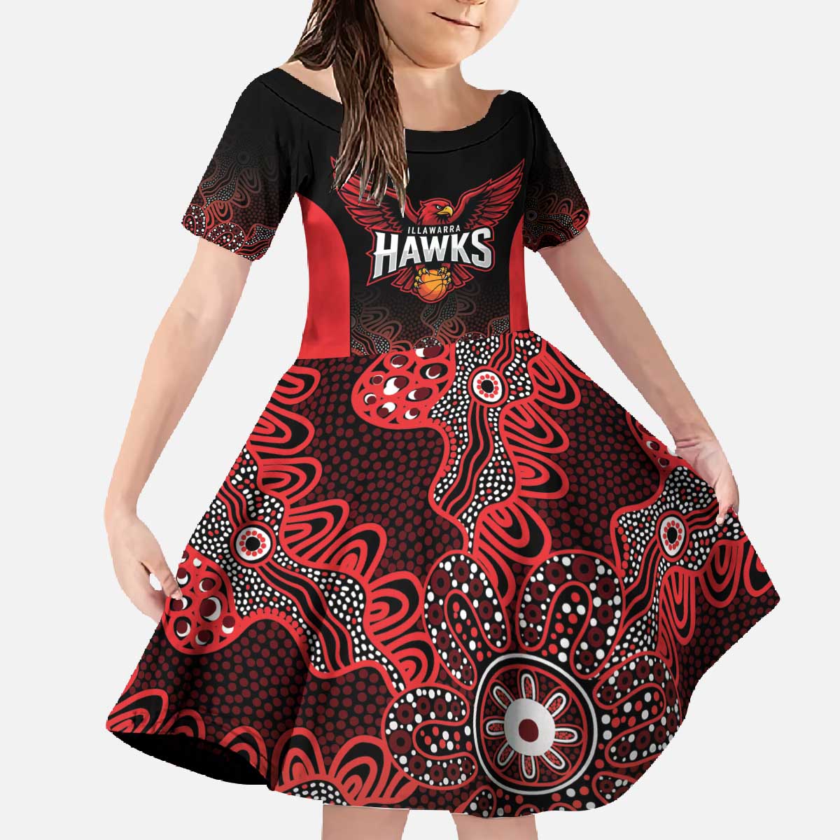 Basketball Custom Illawarra Family Matching Off The Shoulder Long Sleeve Dress and Hawaiian Shirt Simple Australian Dot Art - Aussie Hoodie