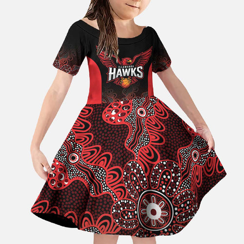 Basketball Custom Illawarra Family Matching Off The Shoulder Long Sleeve Dress and Hawaiian Shirt Simple Australian Dot Art - Aussie Hoodie