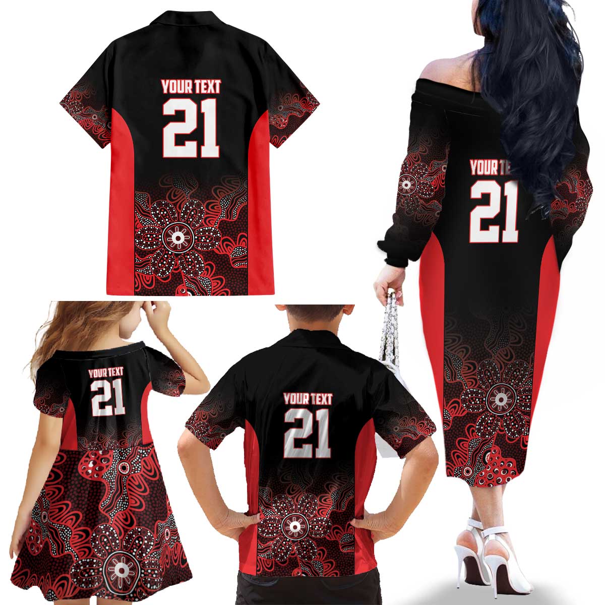 Basketball Custom Illawarra Family Matching Off The Shoulder Long Sleeve Dress and Hawaiian Shirt Simple Australian Dot Art - Aussie Hoodie