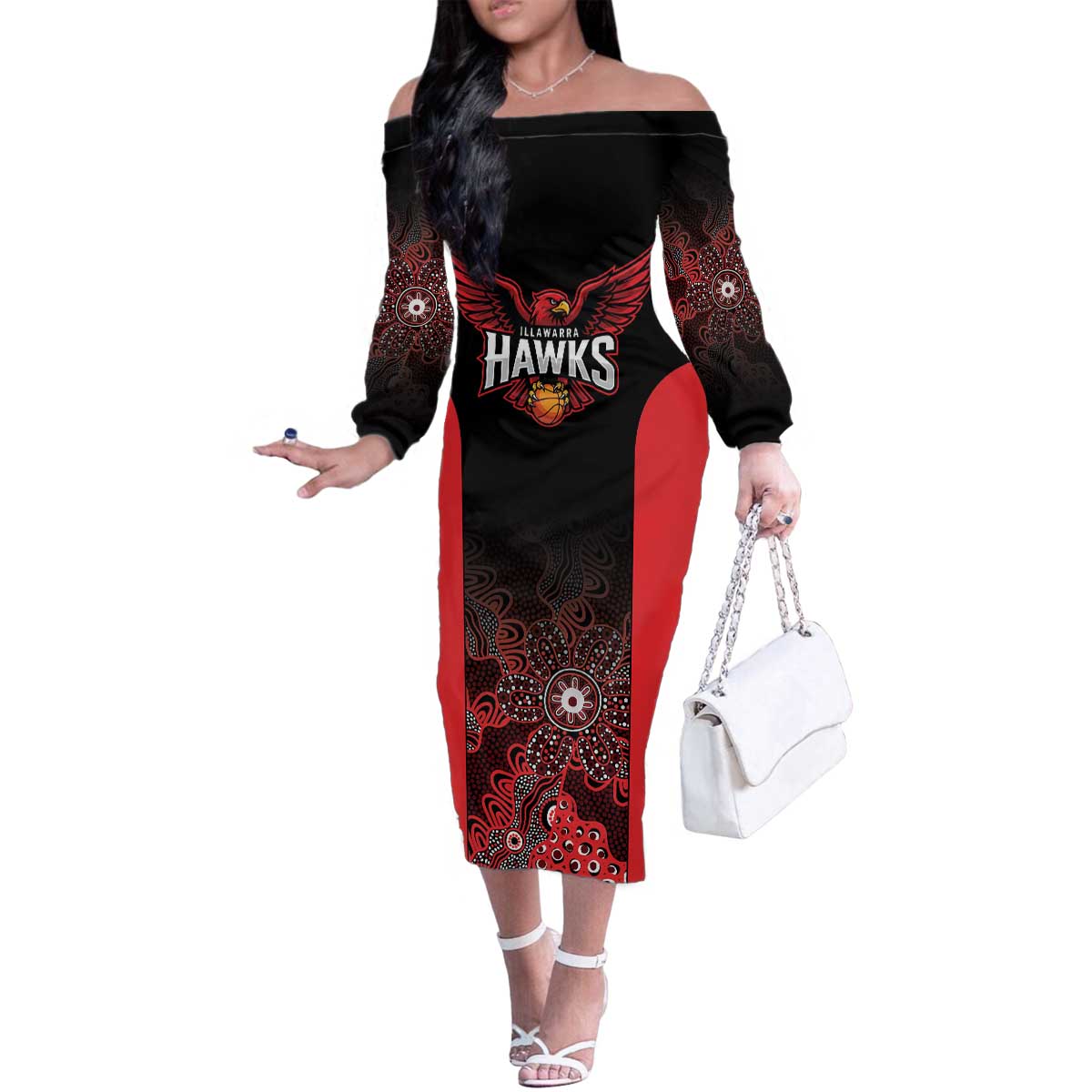 Basketball Custom Illawarra Family Matching Off The Shoulder Long Sleeve Dress and Hawaiian Shirt Simple Australian Dot Art - Aussie Hoodie
