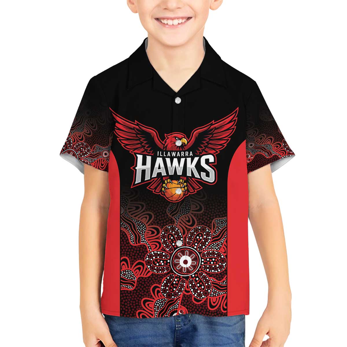 Basketball Custom Illawarra Family Matching Off The Shoulder Long Sleeve Dress and Hawaiian Shirt Simple Australian Dot Art - Aussie Hoodie
