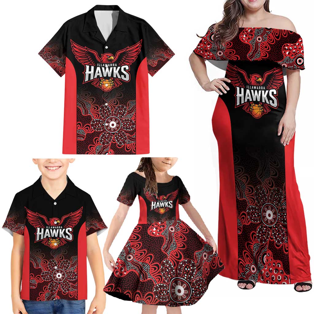 Basketball Custom Illawarra Family Matching Off Shoulder Maxi Dress and Hawaiian Shirt Simple Australian Dot Art - Aussie Hoodie