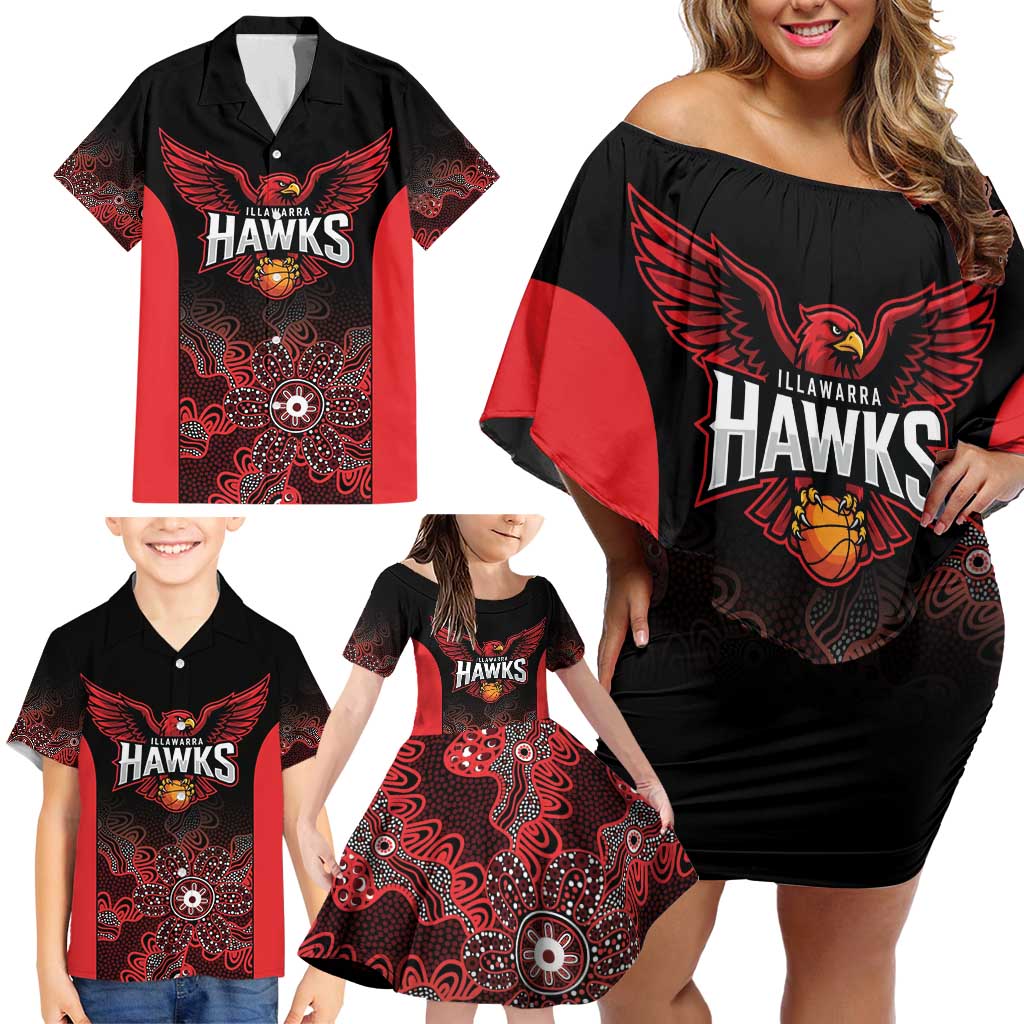 Basketball Custom Illawarra Family Matching Off Shoulder Short Dress and Hawaiian Shirt Simple Australian Dot Art - Aussie Hoodie