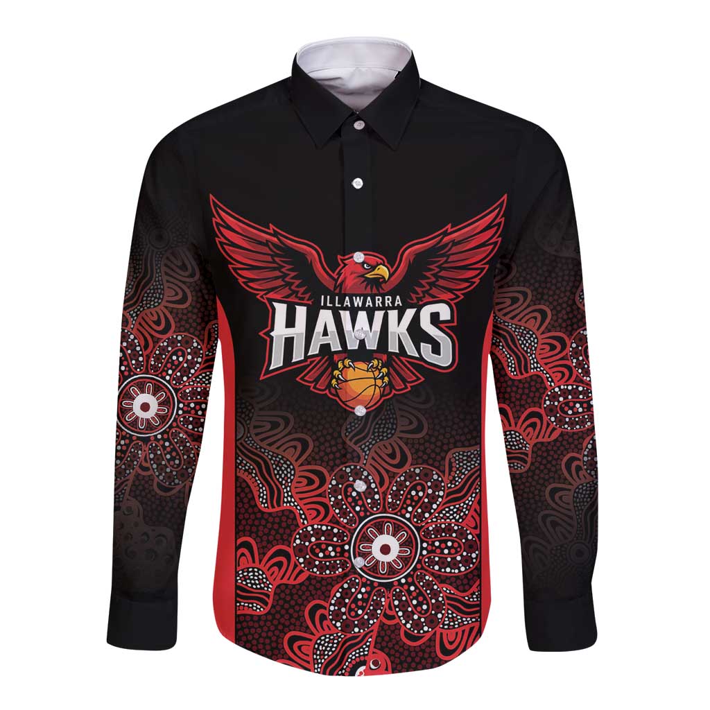 Basketball Custom Illawarra Long Sleeve Button Shirt Simple Australian Dot Art - Aussie Hoodie