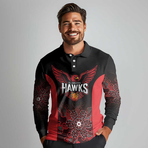 Basketball Custom Illawarra Long Sleeve Polo Shirt Simple Australian Dot Art - Aussie Hoodie