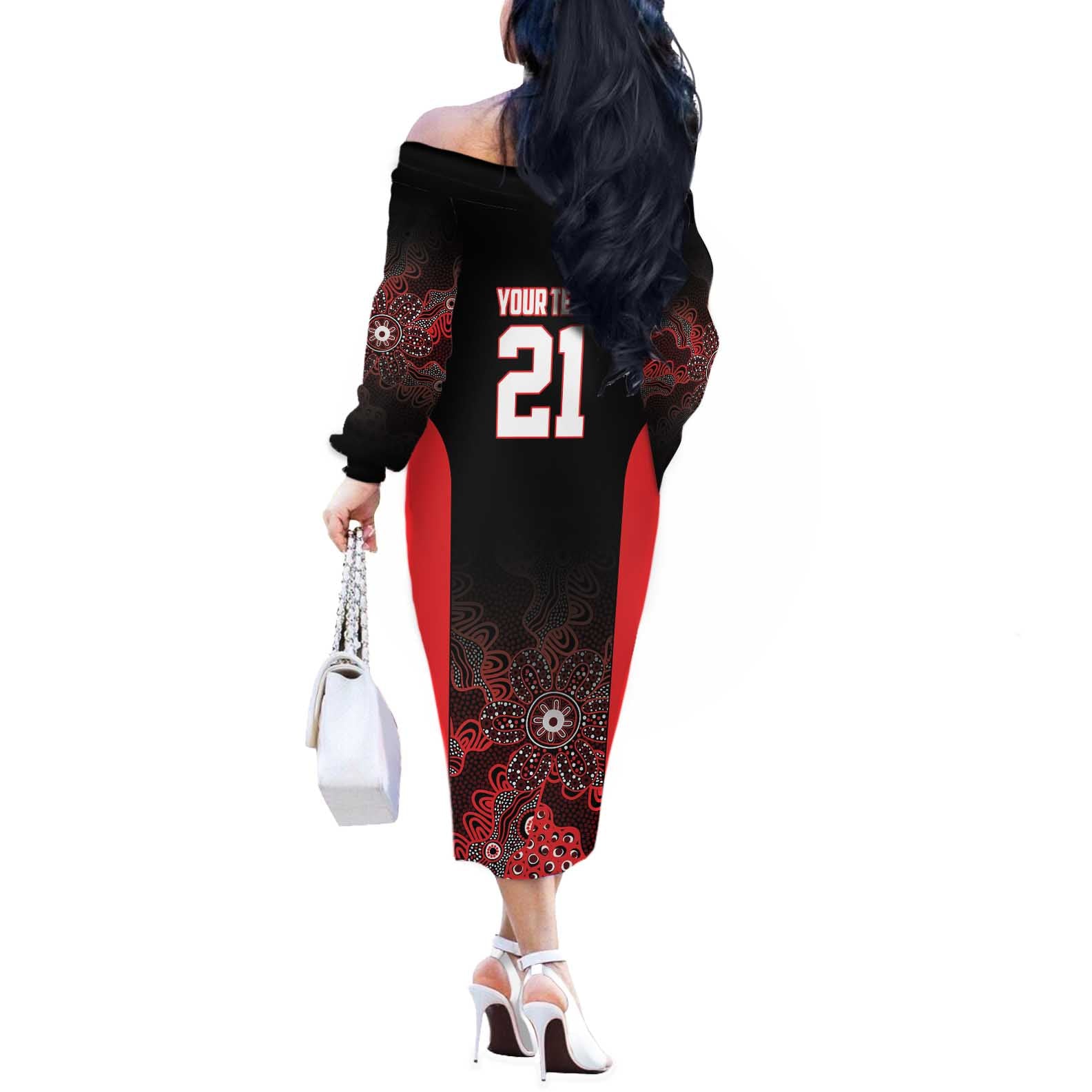 Basketball Custom Illawarra Off The Shoulder Long Sleeve Dress Simple Australian Dot Art - Aussie Hoodie