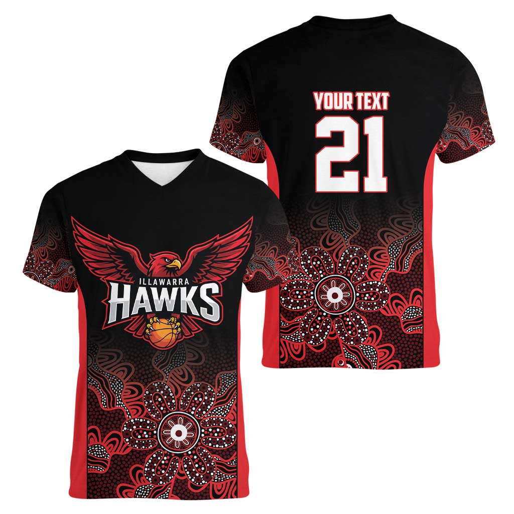 Basketball Custom Illawarra Women V-Neck T-Shirt Simple Australian Dot Art - Aussie Hoodie